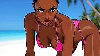 Ebony Girl Sex on the Beach. African Girl. Cartoon. the Sexiest Girls on the Planet