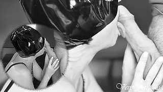 MILF Catwoman Sucks a Big Cock and Swallows the Cum Then Licks It From Her Hands in Double View