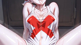 White ghost girl masturbates and drools with pleasure