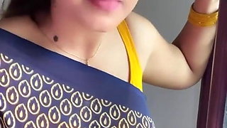 sexy Indian Aunty Sexy Yellow Sleeveless Saree