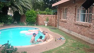 Horny Babe Gets Two Cocks by the Pool - Blowjob & Doggy