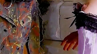 Skinny punk teen Zoe with red hair fucked hard by soldiers