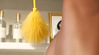 Stunning Curvy Ebony Mature MILF Sensually Cleaning Her Luxurious Modern House Wearing Only Tiny White Panties