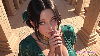 Emerald-eyed goddess is pounded among dunes while thick cum coats her pretty royal face