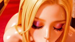 Blonde with massive heavy tits gives a wet deep blowjob in the hotel hallway