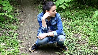All natural - Ingrid is peeing and wiping herself with a leaf, several peeing attempts