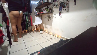 Big Ass Brunette Mexican Folding Clothes in Thong