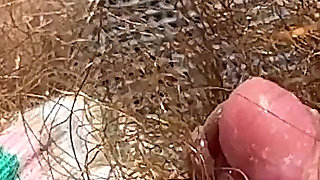 Amateur Hairy Girl Mastubates in Closeup with Huge Clit