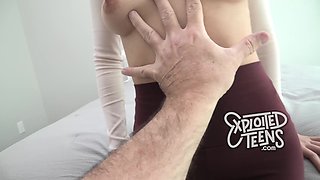 This 4 foot 9 Hispanic teenager with amazing knockers gives a sloppy ORAL