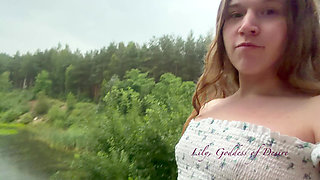 Teen Shows Tits and Asshole During a Storm in the Forest