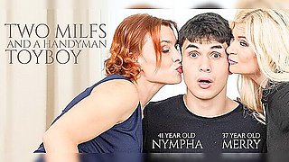 Merry Nympha - Toyboy Handyman Got Lured Into A Wild Threesome With 37 Year Old Milfs Merry And 41 Year Old Nympha - Bruno Baxter