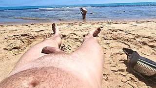 Stepsister Gives Nude Blowjob to Stepfather on a Public Beach