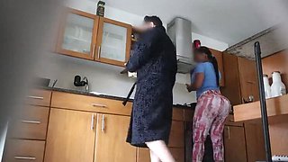 Big Tits Latina Maid Apologizes in Kitchen - Homemade Voyeur Part 2