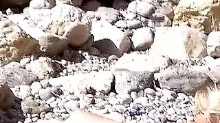 Blonde teen Tamara gets anal fucked by step dad and boyfriend on the beach
