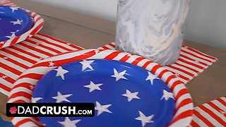 Naughty step daughter does a tiny strip taunt for her stepdaddy to feast independence day