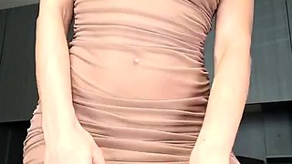 Busty curly brunette with big boobs fucks on couch