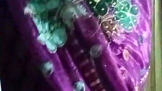 Indian Batty man Crossdresser Bottom Gaurisissy demonstrating her humungous fun bags in purple saree