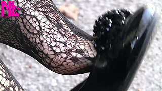 Sensual Dangling and Shoeplay in Black Flats in the Park