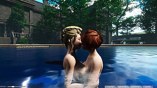 Angels Awakening 12 - Nude Swimming and Lesbian Kiss Scene in a Moonlit Pool
