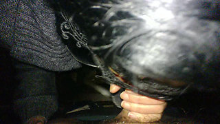 Mature slut gives outdoor blowjob with cum in mouth