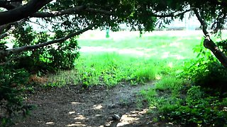 German chubby amateur sucks man cock in the park