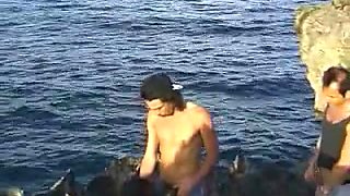 African shaggy hotty fuck two lads on the rocks
