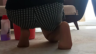 My big-buttocked, turbaned stepmother while cleaning