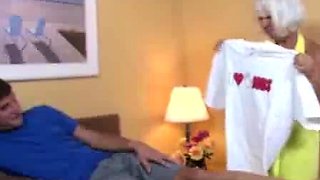 Grandma Jennie Lou catches Billys t shirt while doing