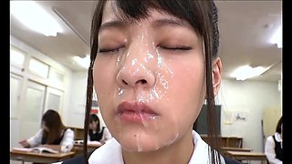 Japanese School Teen Bukkake Facial In Class Room