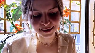 Amateur black-haired plays with toys solo