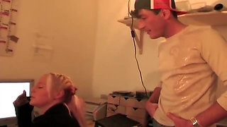 Ahegao Blonde Licking Throbbing Cock Dripping Spit