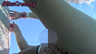 Flashing my pussy in front of a student in public swimming pool and helps me masturbate - it's very risky with people near