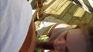 Wife Sucks Tanlined Guy Dick on Neighbor Back Porch at the Beach