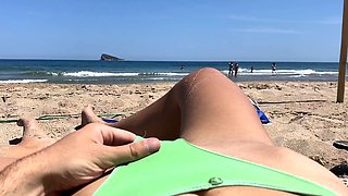 Sabrina Sweet masturbating her twat with her fingers outdoor