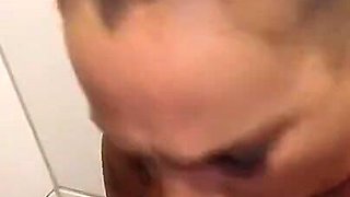 Tattooed Blonde Pees Into the Cup at the Toilet and Gets a Body Shot