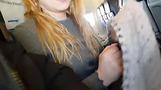 Bella Mur Gives Wild Handjob and Blowjob on a Public Airplane - Russian Teen Shows Off