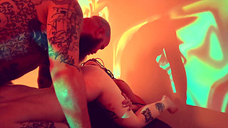 Hot Threesome with My Big Tattooed Daddy and Small Emo Chick