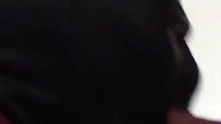 Laura hooded in a very close view of a great blowjob action with ring gag and huge cum swallow