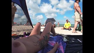 Nude Beach Voyeur: Blonde Wife Kandii Kiss Watches Men Jerk Off in Public POV