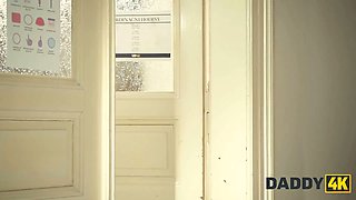 Daddy4k. dark haired nurse cheating in doctor's office with daddy