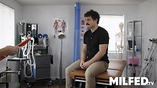 Hot nurse cougar gets horny in the examination room