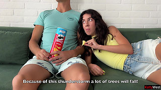 Step Brother Showed His Hard Cock While Watching Movie and I Offered Him My Ass for Anal Sex