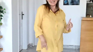 Striptease in Stockings, Thong, Huge Tits, Fuck with Dildo in Different Positions