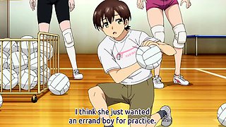 Tiny guy overwhelmed by tall athletic anime giantess babes