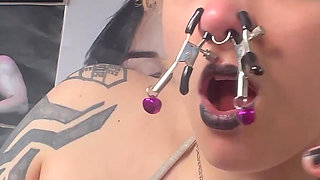 Nose Fuck with Cock and Nipple Clamps on Nose Goth Girl JOI