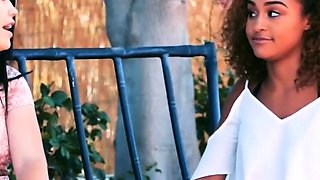 Amateur blond and ebony bestie trade their huge big black