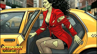 Horny Bitch Gets Her Dose of Sexual Pleasure in a Taxi. Cartoon Comic