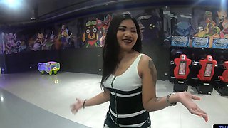 Asian beauty gives steamy hand job in POV, a sexy Thai couple with tattoos