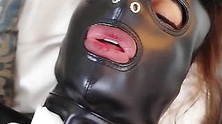 Latin girlfriend BDSM masked slave catsuit is banged by her master with slapping, whiping and anal plug till cum in her pussy