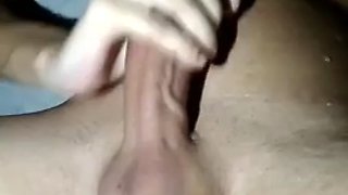 Young boy cumming a lot after masturbating his big thick shaved dick and fingering his ass